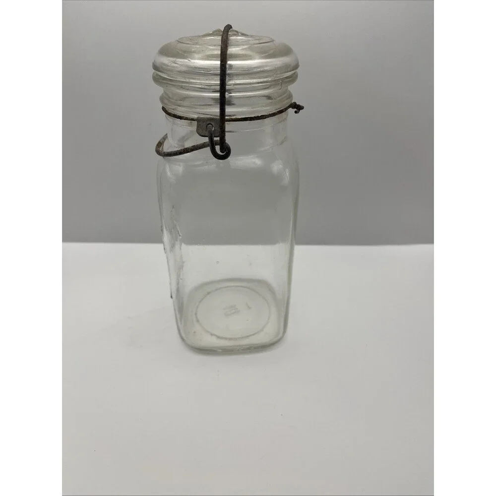 1933-62 Clear Square Ball Ideal Quart Jar #5 Chip In Lid